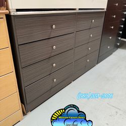 New Grey Wide Wood 8 Drawer Dresser Assembled 
