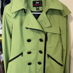 Miss Sixty Green Trench Coat Hooded Raincoat Waterproof Jacket Size XS