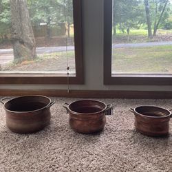 Cooper Pots. Vintage from Family collection When Purchased. All Brass Handles. Hand Made 