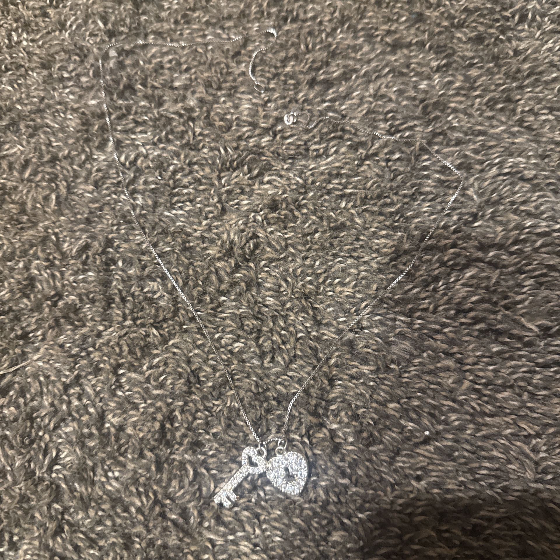 Silver Key And Heart Diamond Necklace