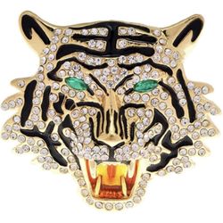 Rhinestone Roaring Tiger Brooch Women Men Crystal Enamel Tiger Head Brooch Pin For Party