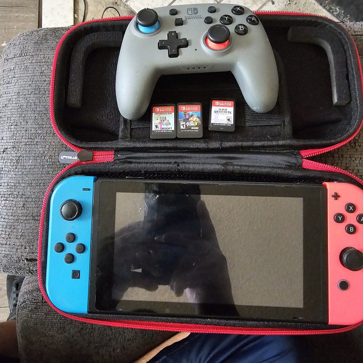 Nintendo Switch With Controller And 3 Games