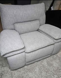 Ashley Light Gray Plush Power Recliner/ Power Headrest Wide Seat