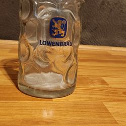 Giant vintage Lowenbrau dimpled glass beer stein - 1.0 Liter  *Estate Sale*