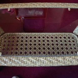 HAMPTON BAY- RATTAN and GLASS COFFEE TABLE