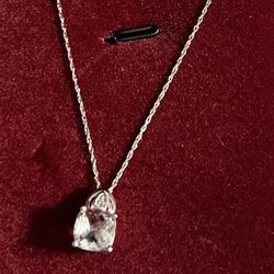 10k white gold Blue Topaz Cush pendant necklace