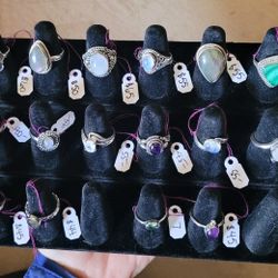 Size 7 Sterling Silver And Gemstone Rings 