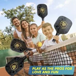 BISONCAN Pickleball Paddles - Pickleball Set w/2 Fiberglass Paddles+4 Balls NIB