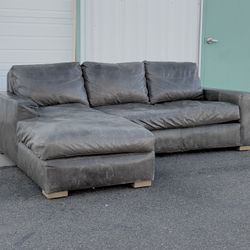 Restoration Hardware ‘Maxwell’ Leather Sectional With Chaise Sofa