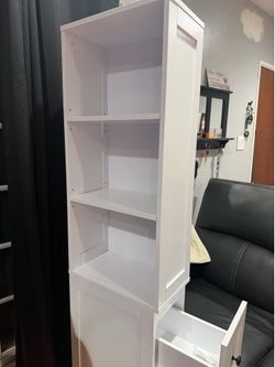 White Tall Storage Cabinet / Bookshelf with 3 Drawers
