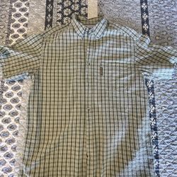COLUMBIA Large Short Sleeve Plaid  Men's Shirt Button Front