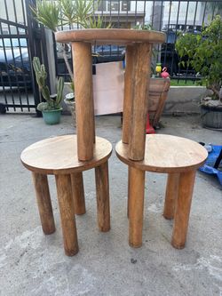 Set of 3 Round Wooden Side Tables