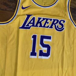 White and yellow Lakers Austin Reaves Not Luka Jersey
