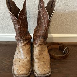 Tony Lama Full Quill Ostrich Boots And Tecovas Belt 