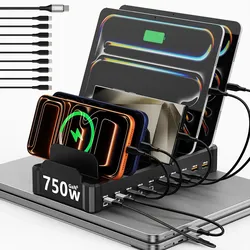 750W Charging Station for Multiple Devices, Zobirez 10-Port Fast Charger
5 USB-C 120W Each and 5 USB-A 30W Each, Desktop Charging Hub for Laptop Phone