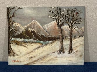 Midcentury Winter River Forest Landscape Oil Painting by A. Kisler?