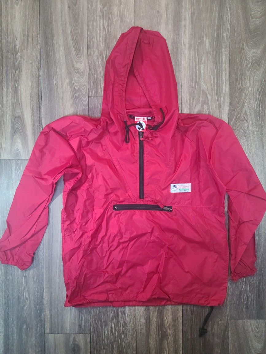 Mickey Mouse Walt Disney Men's Windbreaker Red Nylon Jacket Vintage Zip Size L