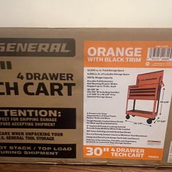 U.S. GENERAL 30 in., 4-Drawer Tech Cart, Orange
