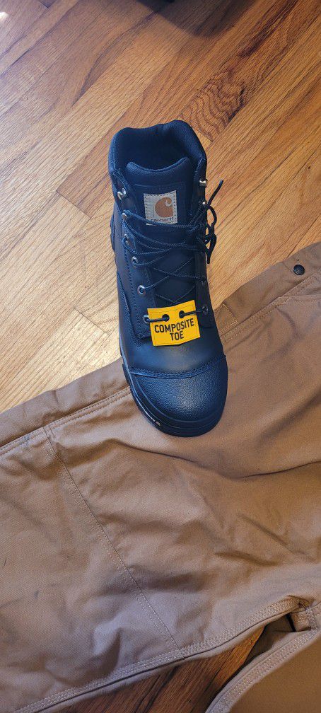 It's Getting Cold 🥶. Brand New Carhartt Boots Size 10 1/2 W. CONPOSITE TOE. USED OVERALLS BY BERNE SIZE XL. INSULATED ALSO.