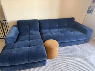 Navy Blue Tufted L Shaped Sectional $400 OBO