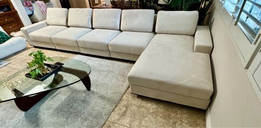 5pc Cream Sectional Sofa Pet-Friendly Suede Fabric