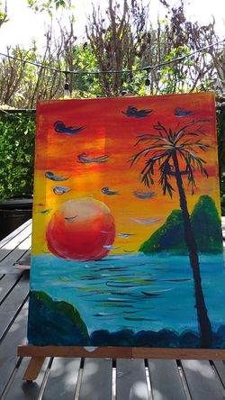 Red Sunset - Acrylic on Canvas 11" X 14" - Original