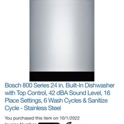Bosch 800 Series Dishwasher - $500