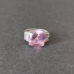 Lovely .925 STERLING SILVER Pink Cubic Zirconia Gemstone Band Ring - Size 8