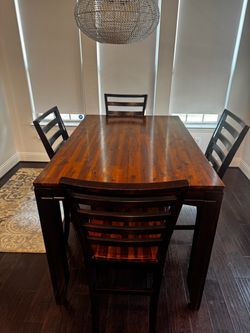 Solid Wood Counter Height Dining Table + 4 Chairs