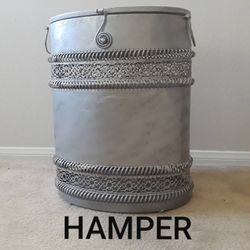 DECORATIVE BRUSHED METAL CLOTHES HAMPER / STORAGE BIN