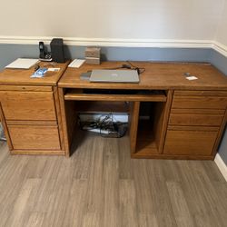Oak Computer Desk W/Coordinating File Cabinet 