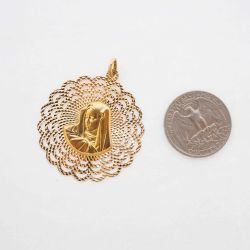 Religious 18K Yellow Gold Large Round St. Mary Charm Pendant #23407B