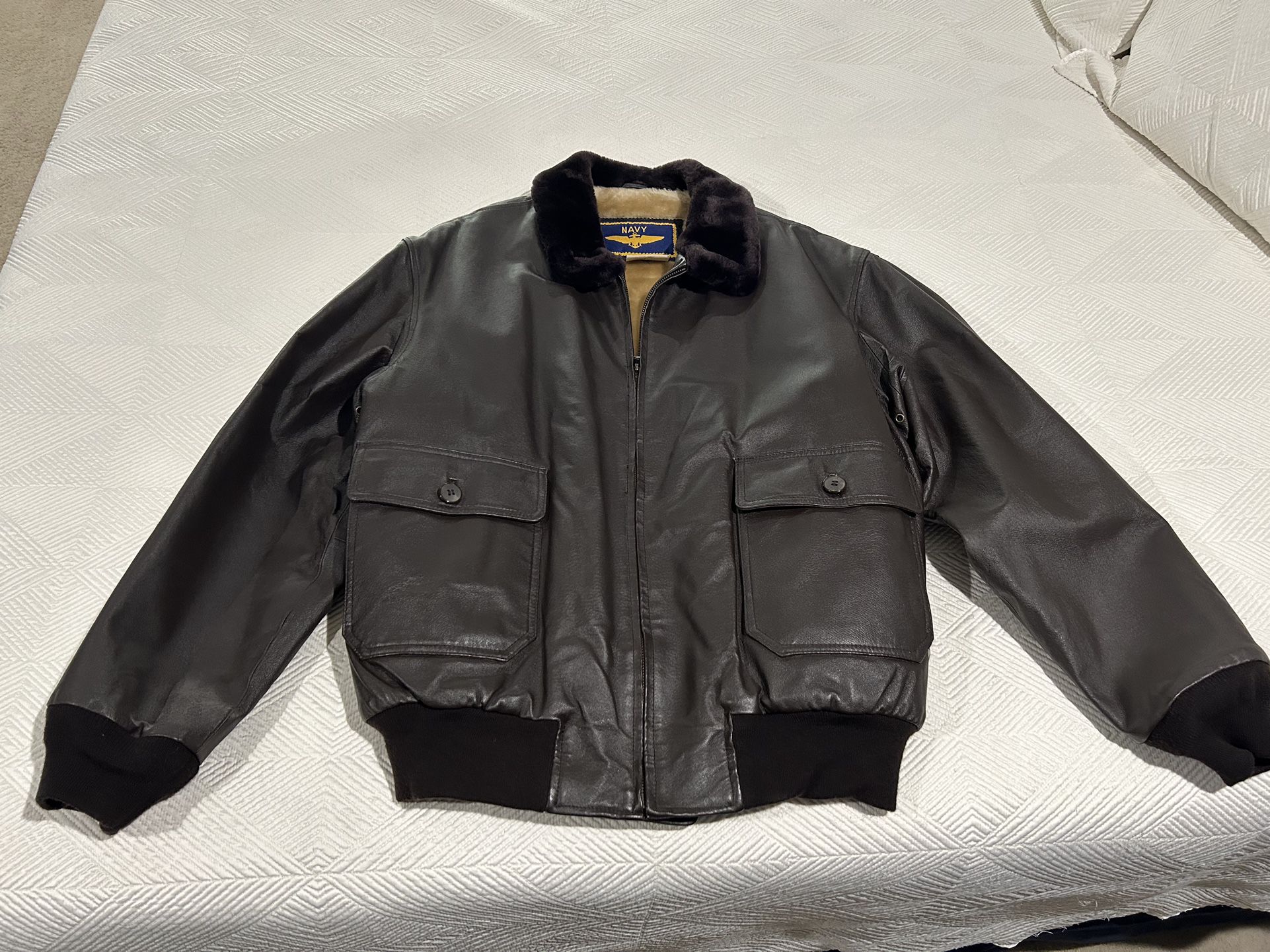 Men’s Navy Leather Flight Bomber Jacket  