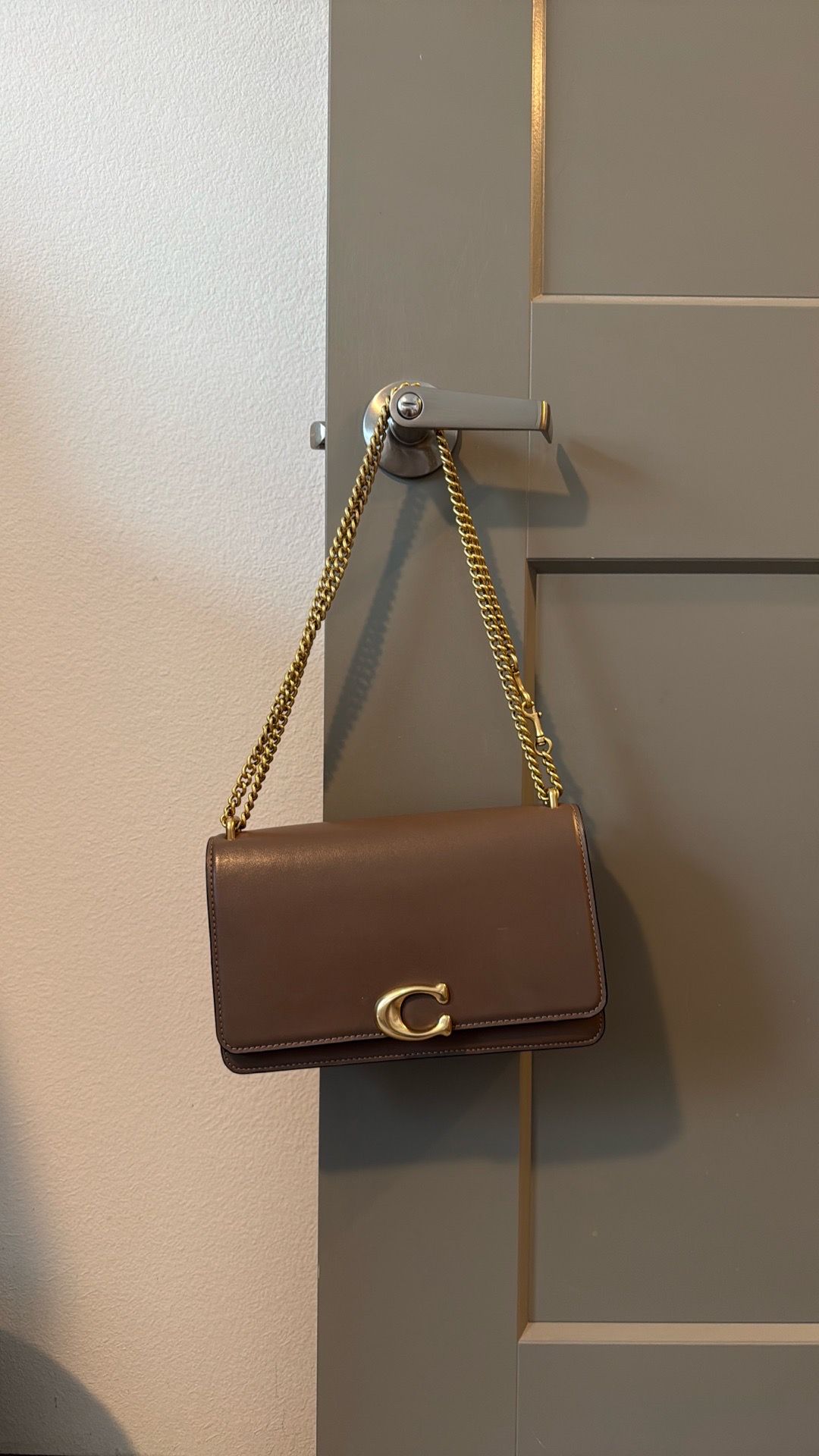 Authentic Coach Bandit Shoulder Bag in Dark Stone with brass hardware