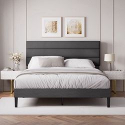 ZINUS Full Piper Upholstered Platform Bed with Horizontal Paneled Headboard, Wooden Slat Support, No Box Spring Needed, Easy Assembly, Eco Friendly Pa