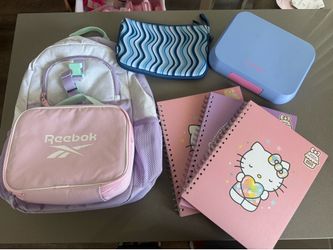 Girls School Essentials Bundle – Reebok Backpack, Bento Lunch Box, Hello Kitty Notebooks & Accessories