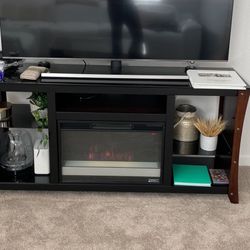 75 Inch TV Table With Electric Fireplace 