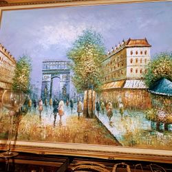 Huge Size Canvas Signed And Framed Beautiful Part Of Paris! 