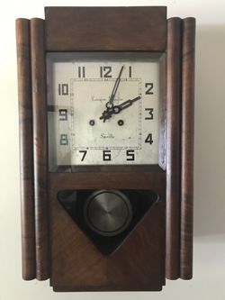 Antique German Deco Gong Rod Wall Clock with Key 21" x 13"