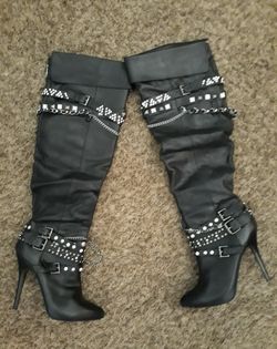 Over the knee black leather boots. Like New