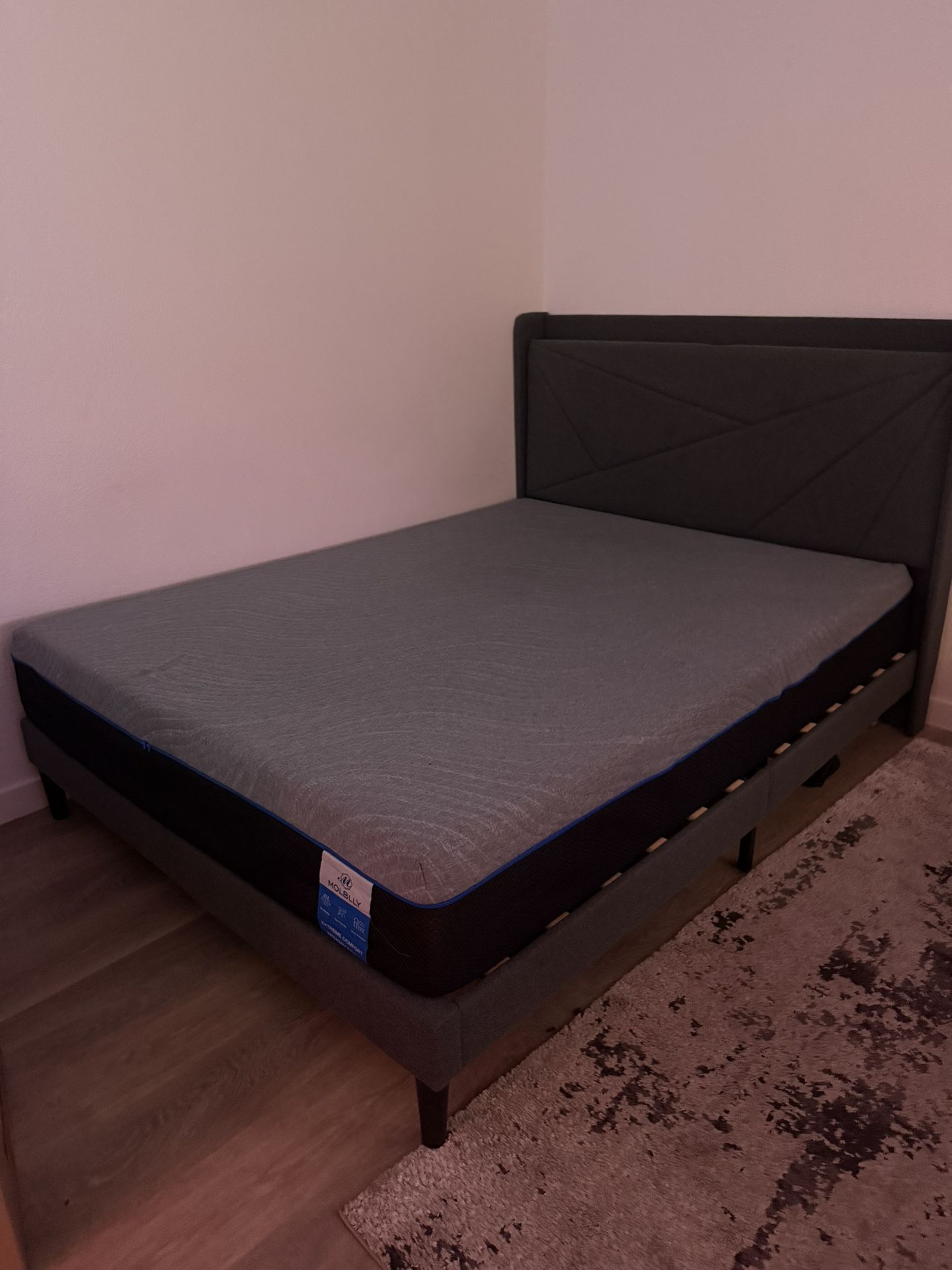 Grey Queen Size Bed Frame W/ Charge Station