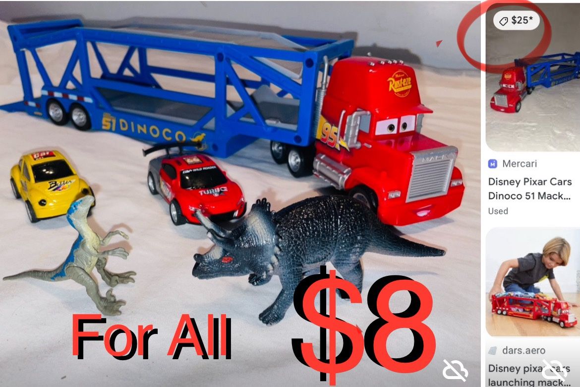 $8 Disney Pixar Cars π π Launching Mack transporter Toy . Set I add cars & Dinosaurs