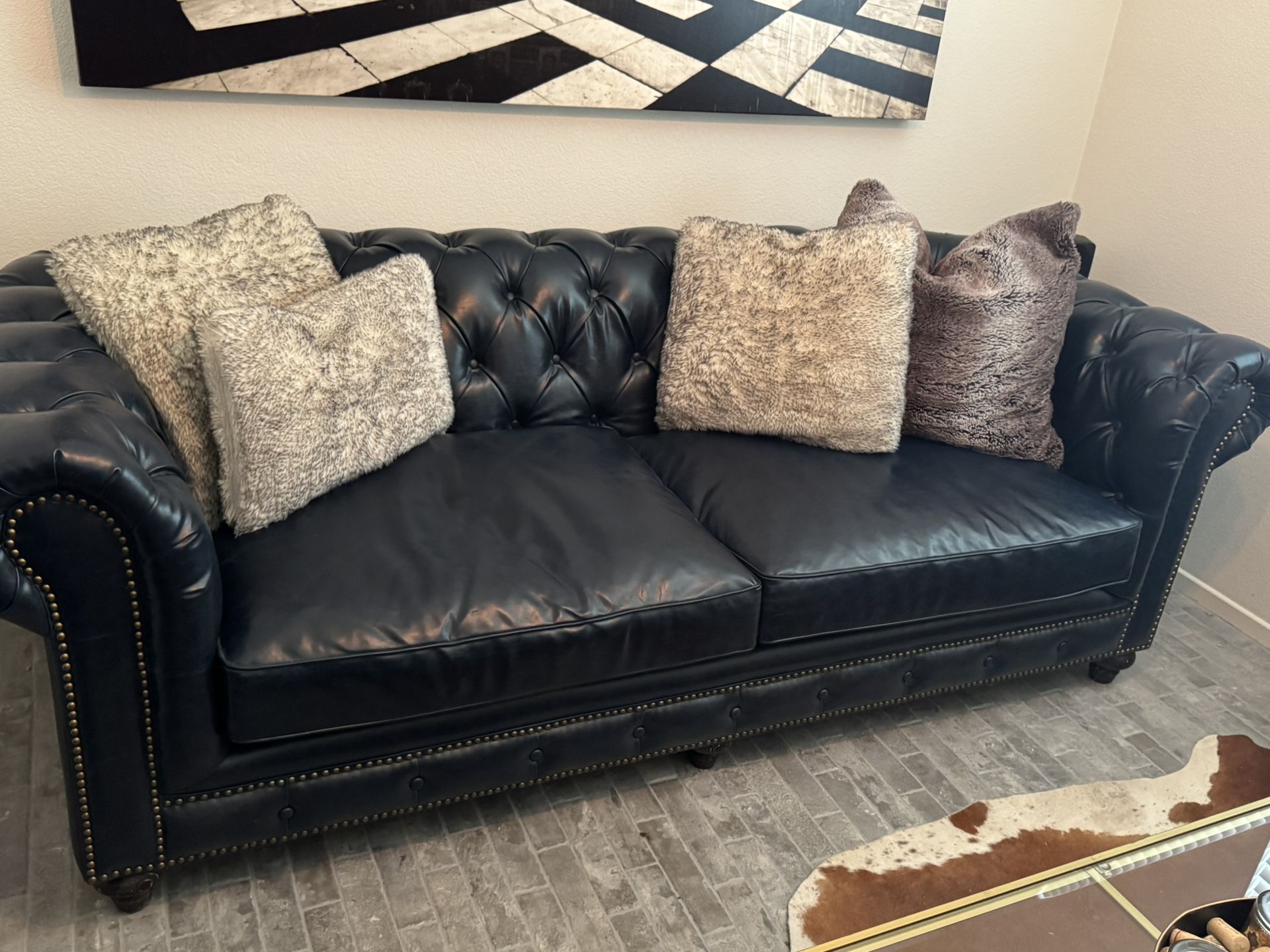 Chesterfield Leather Navy Blue Sofa 