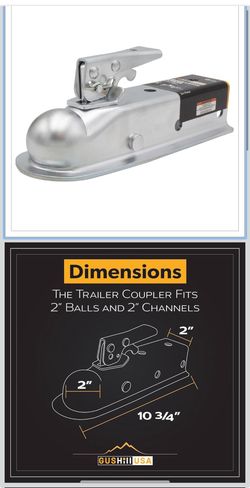 New GusHIll USA GH 25153 Straight Tongue Trailer Coupler for 2-Inch Channel, 2-in Hitch Ball, 3,500 lbs, Zinc Plating