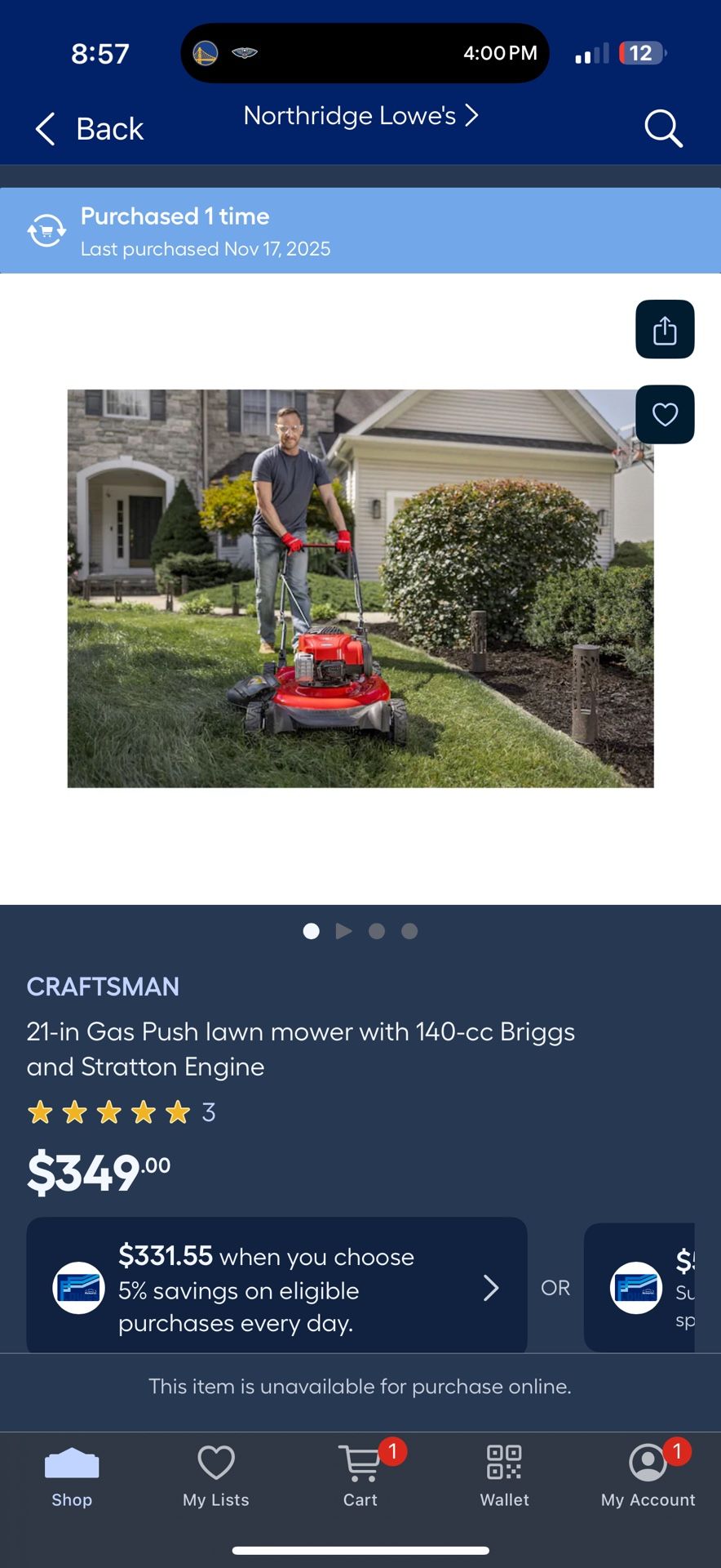 New In Box Lawnmower CRAFTSMAN 21-in Gas Push lawn mower with 140-cc Briggs and Stratton Engine