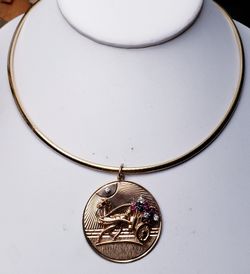 BEAUTIFUL 14KT OMEGA NECKLACE AND DIAMOND SAPPHIRE RUBY PENDANT