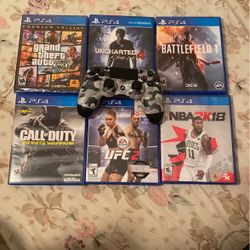 6 PS4 Games And Camouflage Controller For Sale.