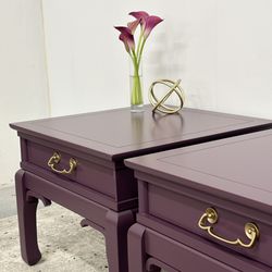 Ming Style Purple End Tables | Pair of Nightstands | Accent Tables