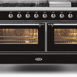 Ilve Majestic II Collection 60" Glossy Black Freestanding Dual Fuel Range New