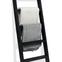 FUIN 5ft (58") Wood Blanket Ladder Living Room Decorative Wall Leaning Farmhouse Quilt Display Holder Shelf Rustic Wooden Towel Rack for Bathroom, Bla